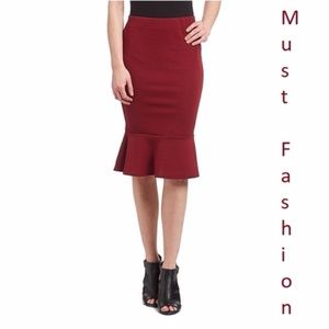 Flared Jacquard Trumpet Skirt, SK-350, Wine